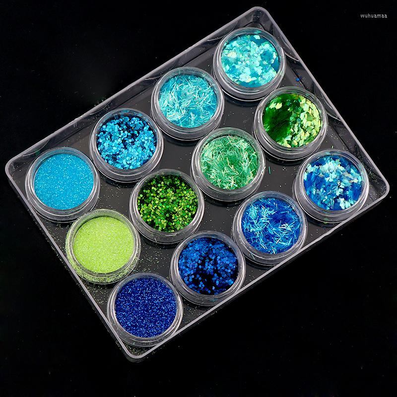 

Nail Glitter 12Pcs/Lot Mix Colors Style Art Powder Dust Rhombus Hexagon Strip Spangle Gem Acrylic Gel UV Decoration Manicure