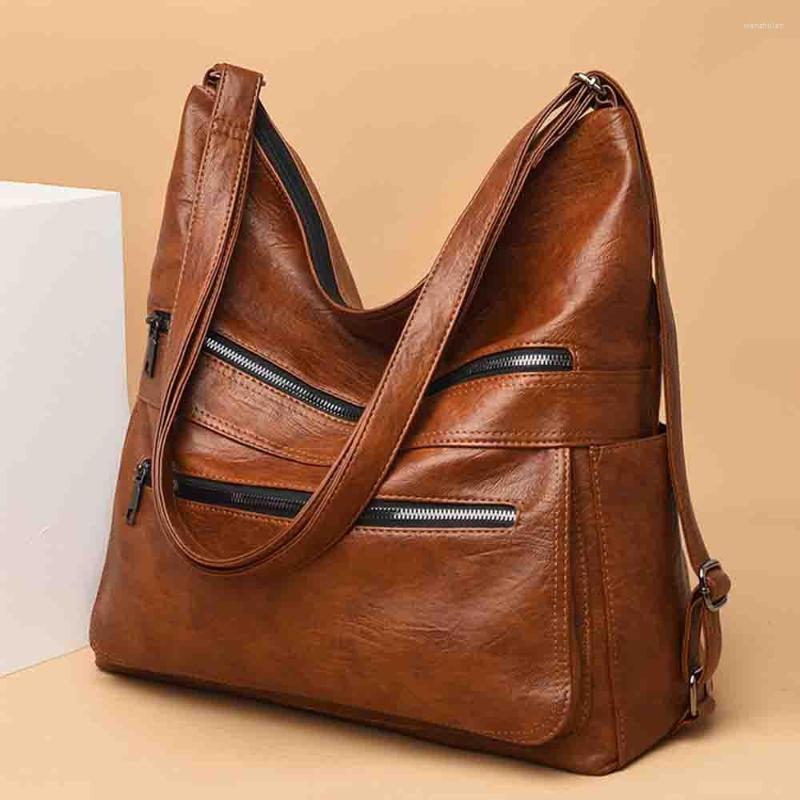 

Evening Bags Classic Style Women Shoulder Bag Multiple Zip Pocket Large Shopper Luxury PU Leather Multi-function Tote 2022, Black