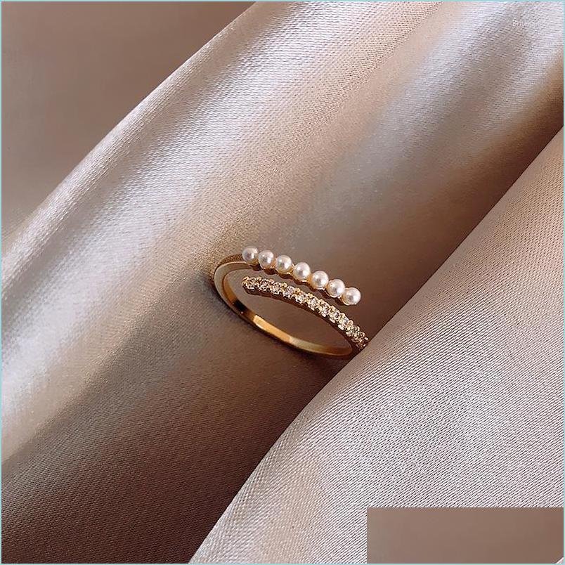 

Cluster Rings Cluster Rings Korean Selling Fashion Jewelry Exquisite Copper Inlaid Zircon Ring Simple Pearl Women Opening Adjustable Dh895