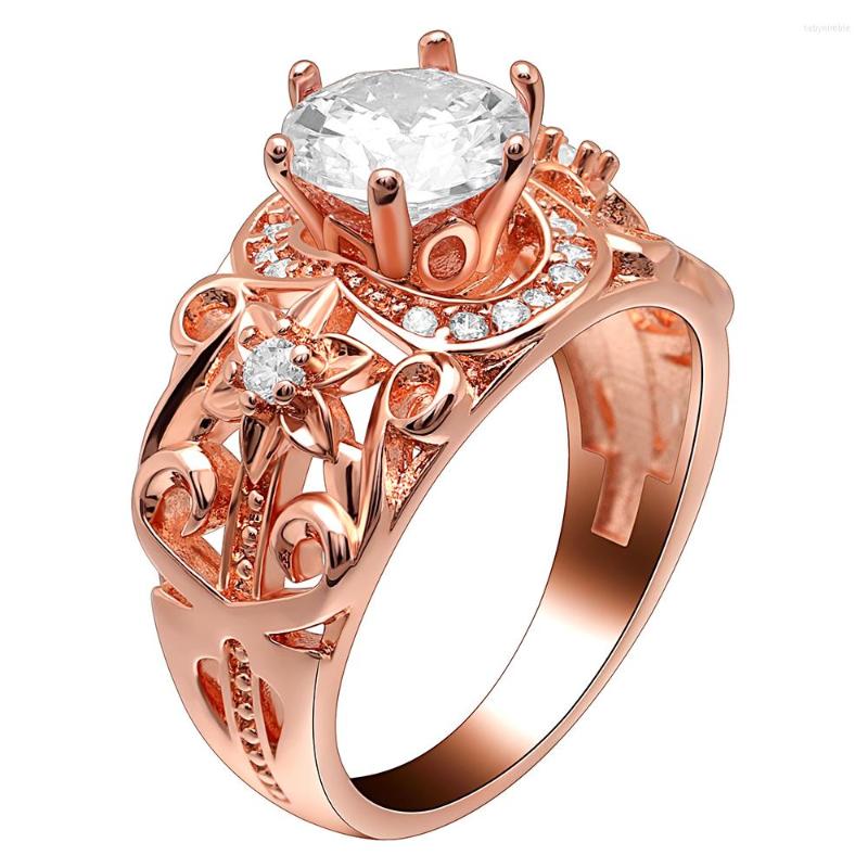 

Wedding Rings Hainon Rose Gold Color Engagement Ring White Zircon Flower Hollow For Women Fashion Distribution