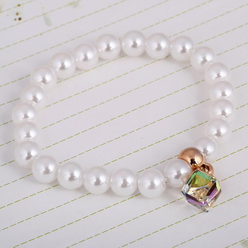 

Strand Exquisite Stretch Simulated Pearl Bracelets For Wedding Square Crystal Rhinestone Pendant Bracelet Anklets