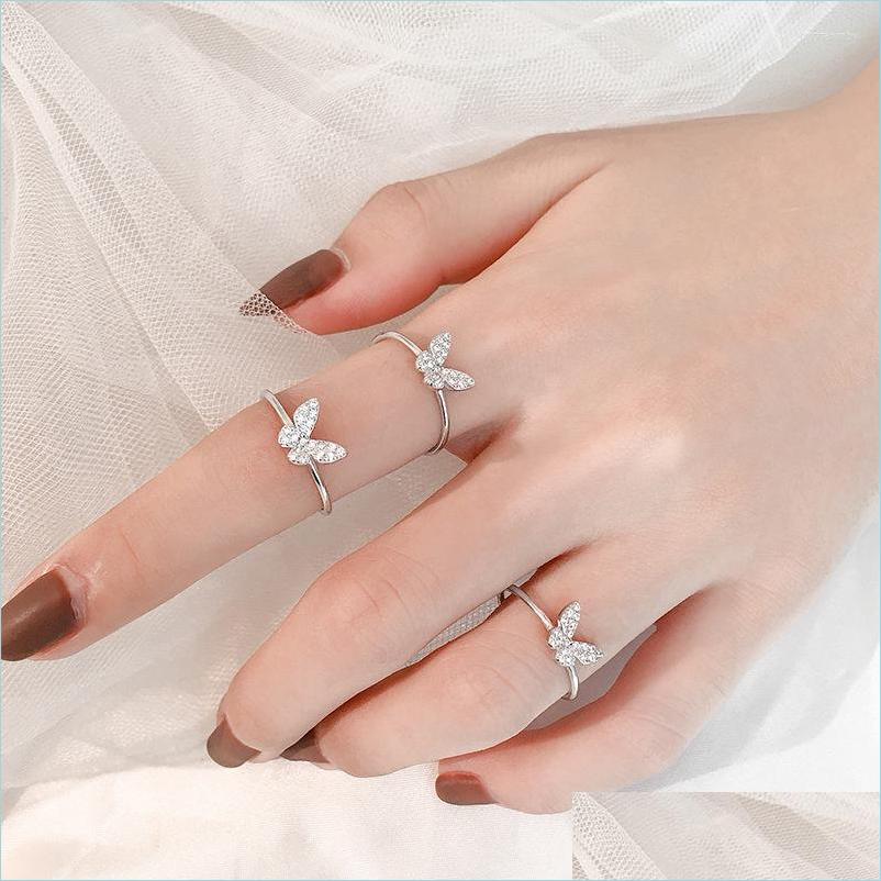 

Cluster Rings Cluster Rings Sterling Sier Glitter Diamond Butterfly Open Ring Set For Bridal Women Engagement African Finger Christm Dhtco