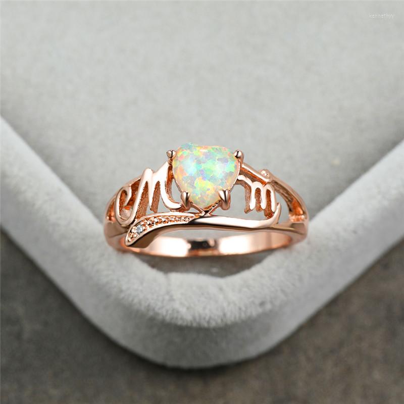 

Wedding Rings Vintage Rose Gold Color Thin Ring Dainty Love Heart Hollow Mom Trendy Female White Blue Purple Opal Stone For Women