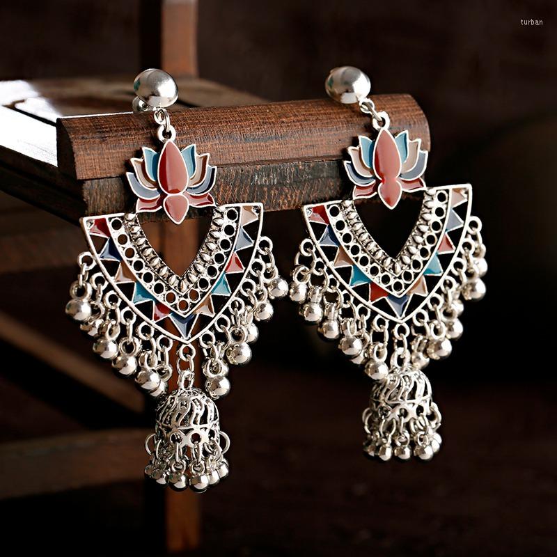 

Stud Earrings Ethnic Women's Bohemia Semicircle Tassel India Tibetan Jewelry Geometric Triangle Jhumka Oorbellen