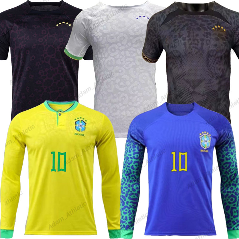 

Brazils Long Sleeve soccer jerseys 2022 NEYMAR Camisa Brasil RICHARLISON VINI JR. ANTONY RAPHINHA L.PAQUETA Brazilian world cup football shirts player version, 22-23 away+wc2022 patches