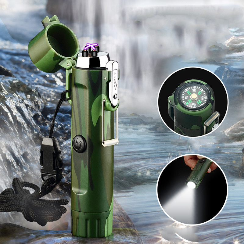 

Arc Usb Lighter Camping Outdoor Survival Plasma Torch With Flashlight Compass Survival Lighters Waterproof And Windproof