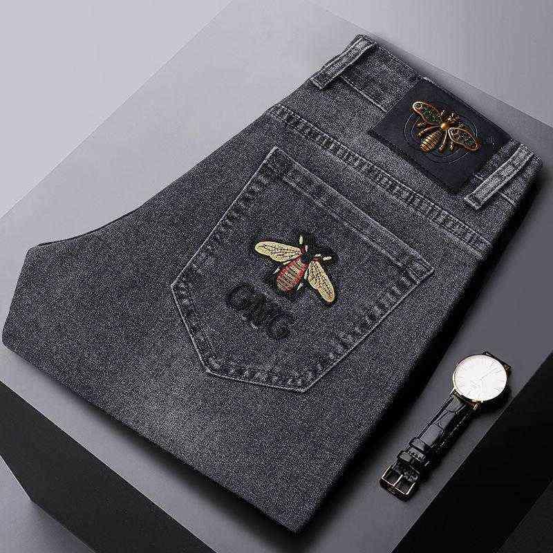 

Spring Summer Jeans Young Men's Embroidered Slim Fit Small Foot Elastic Casual Trend Pants, Xw950