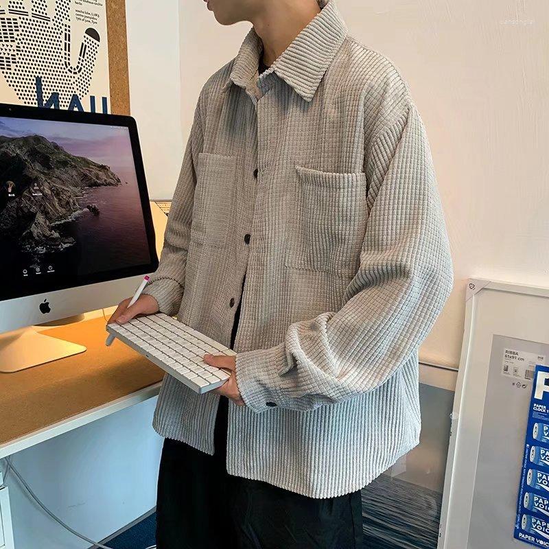 

Men's Casual Shirts Men Clothing 2022 Spring Corduroy Shirt Fashion Pocket Mens Streetwear Korean Loose Long Sleeve, Black