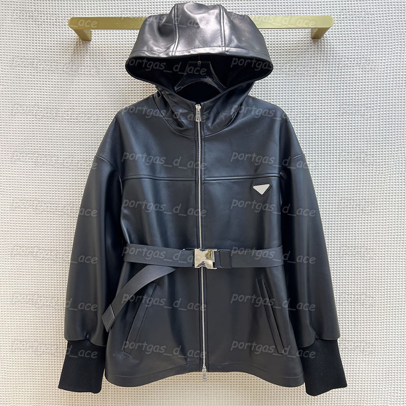 

Vintage Hooded Womens Coat PU Leather Women Jacket INS Fashion Street Style Jacket, Black with label #