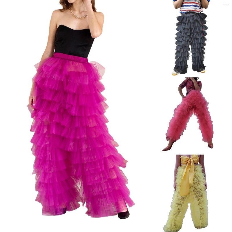 

Women's Pants Women's Personality Tulle Solid Color Patchwork Multi-Layer Ruffle Yarn High Waist Female Trousers, Black