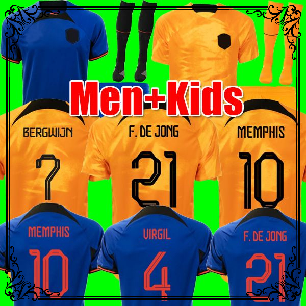 

MEMPHIS soccer jersey 2022 netherlandses world cup DE JONG DE LIGT WIJNALDUM BERGWIJN VAN DIJK BLIND PROMES KLAASSEN 22 24 football shirt men kids kit sets socks, Kids away