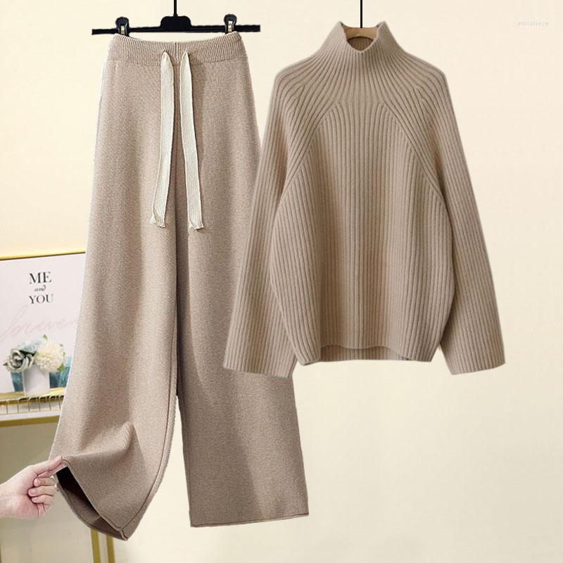 

Women' Two Piece Pants Women 2022 Spring Autumn Casual Sweater Tracksuits Female Turtleneck Jumpers & Elastic Waist Suit Knitted 2, Pink apricot