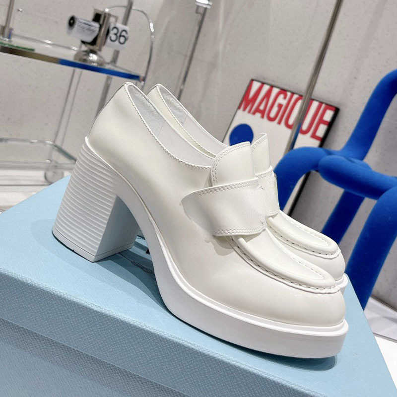 

Brand Casual Shoes designer design leather women's Luxury metal thick high heel women's leather shoes, Black