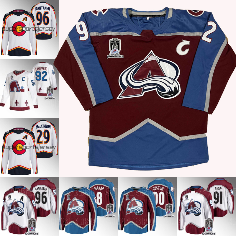 

Avalanche 2022-23 Reverse Retro 96 Mikko Rantanen Hockey Jerseys Colorado Cale Makar 2022 Champions Patch Nathan MacKinnon Nazem Kadri Gabriel Landeskog 23, Mens felx base+ world sereis patch