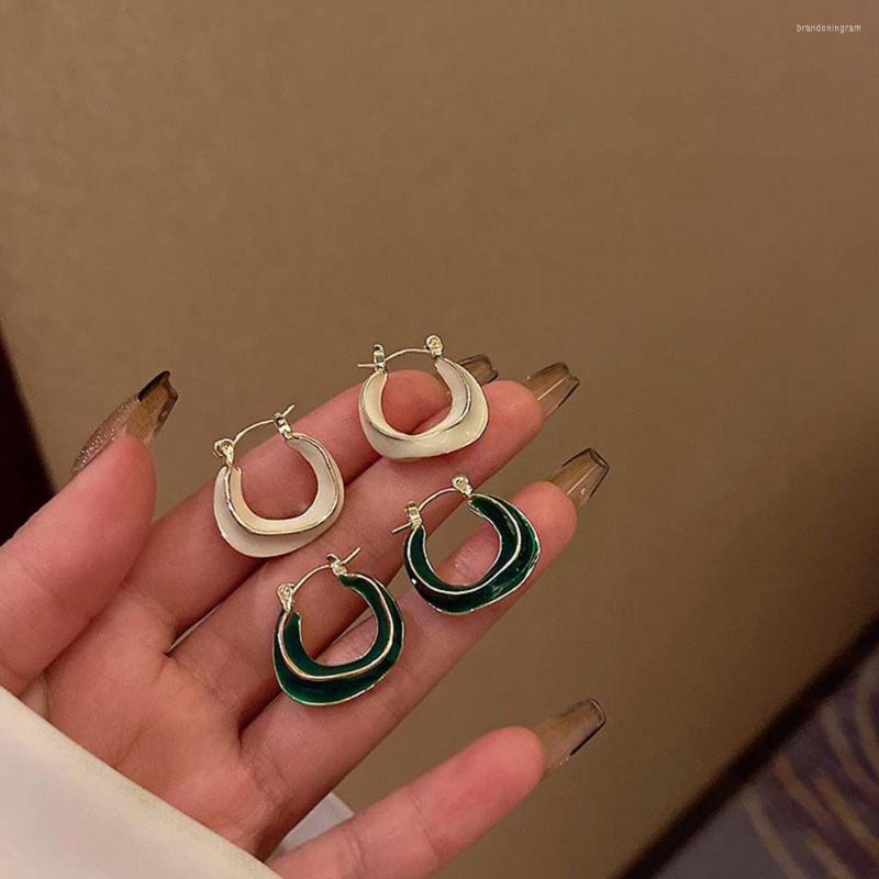 

Hoop Earrings C-shaped Irregular Round Ear Buckle Korean High-End Temperament Net Red Jewelry Emerald Green White