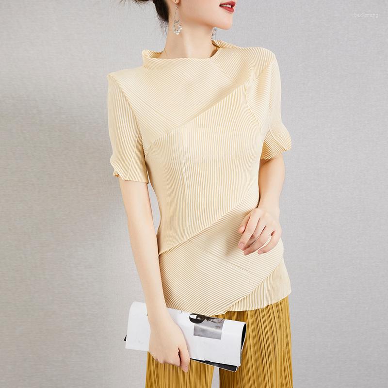 

Women's T Shirts Miyake Pleated Short-sleeved T-shirt Women's Summer Design Sense Niche Solid Color All-match Loose Temperament Commuter, Picture color