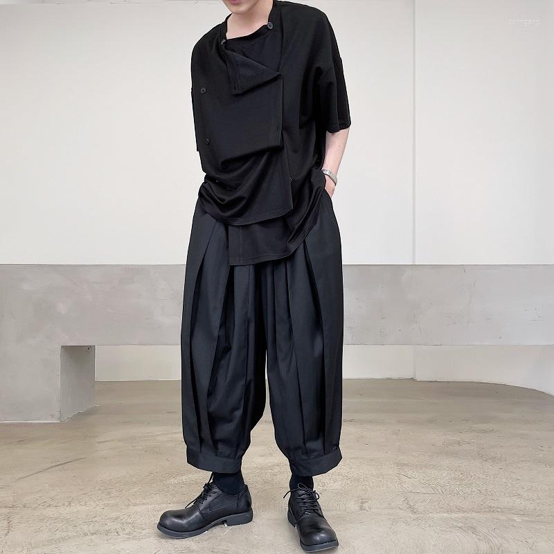 

Men' Pants Size Early Large Autumn Personalized Pleated Lace Up Low Crotch Cross Trendy Men' Dark Loose Wide Leg Harlan Capris, Black