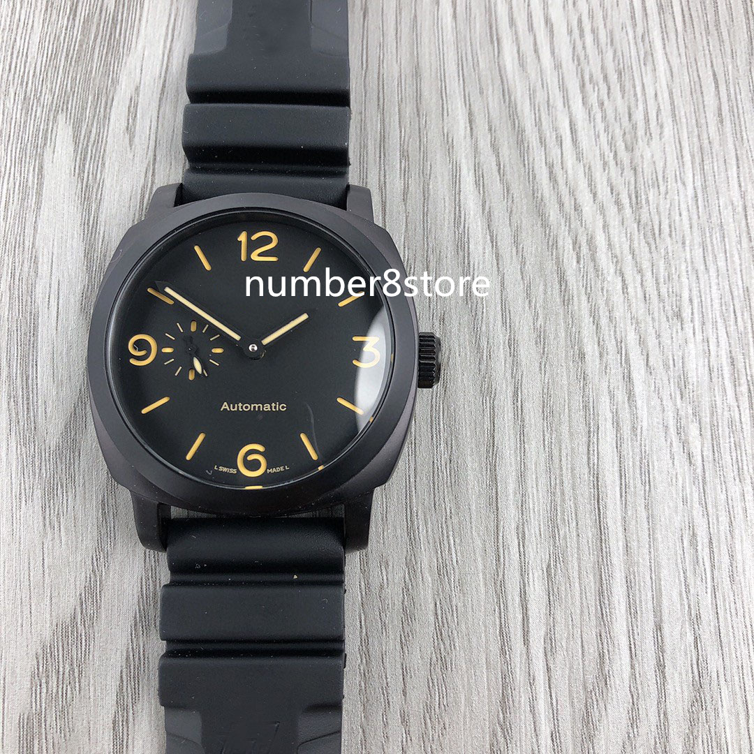 

00078 Mens Watch Black Stainless Steel Automatic Movment Sapphire Crystal Luxury Wristwatch Rubber Strap Luminous Water Resistance
