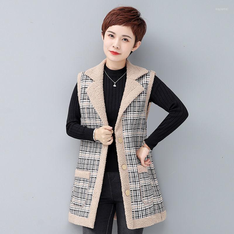 

Women's Vests Long Vest Women Plaid Print Winter Lambswool Coats Waistcoat Female Warm Fleece Sleeveless Jacket Ladies G46, Pink