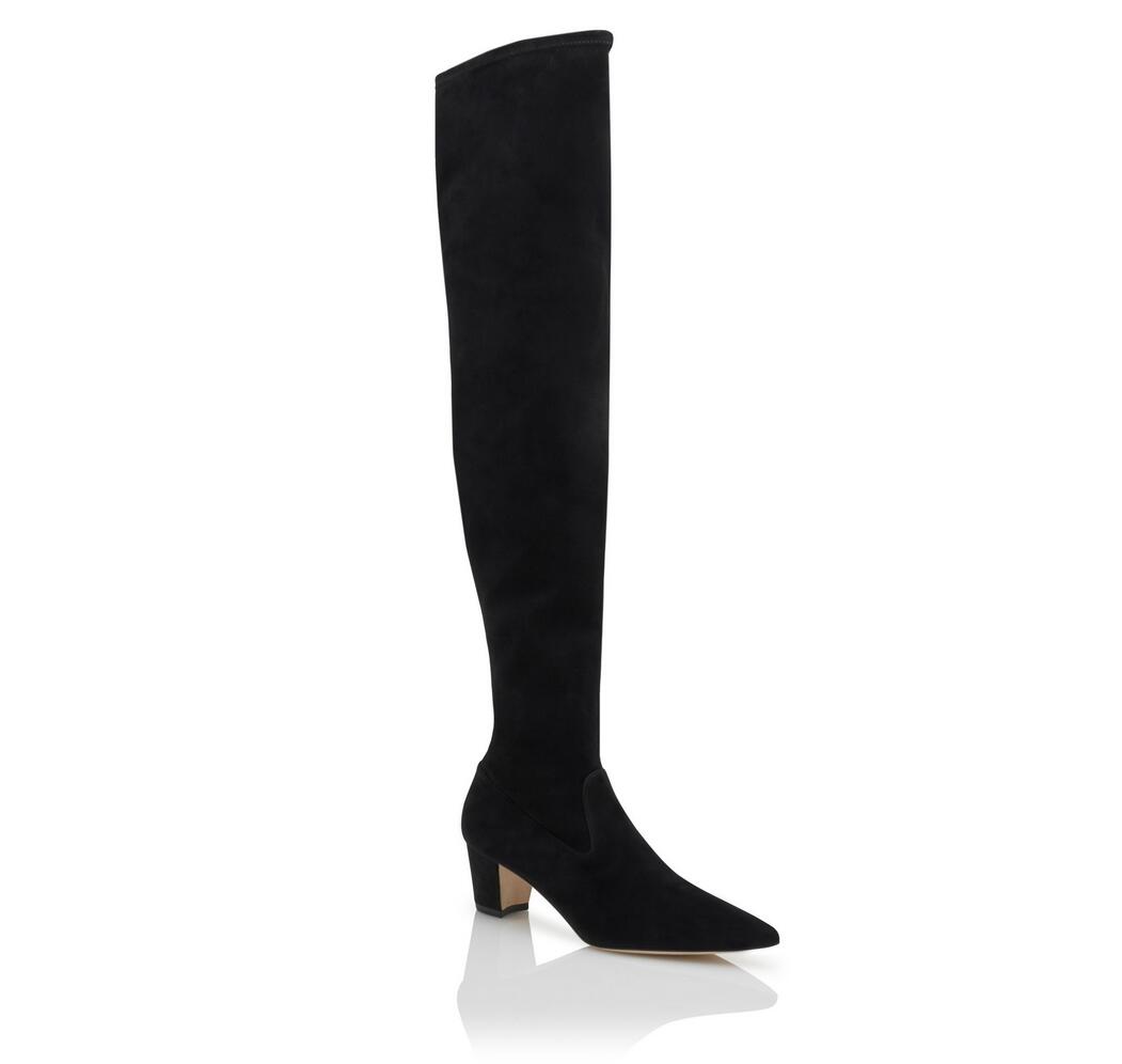 

Designer Embellished LUPASCA Black Suede Thigh High Boots White Black Combat Booty Wedding Party EU35-43