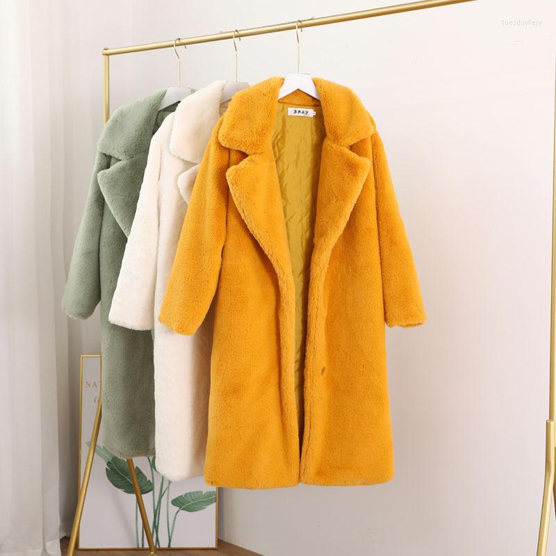 

Women' Fur Womens Rex Winter Coat For Female Korean Fashion Loose Fake Jacket Thicken Keep Warm Overcoat R343, Creamy-white