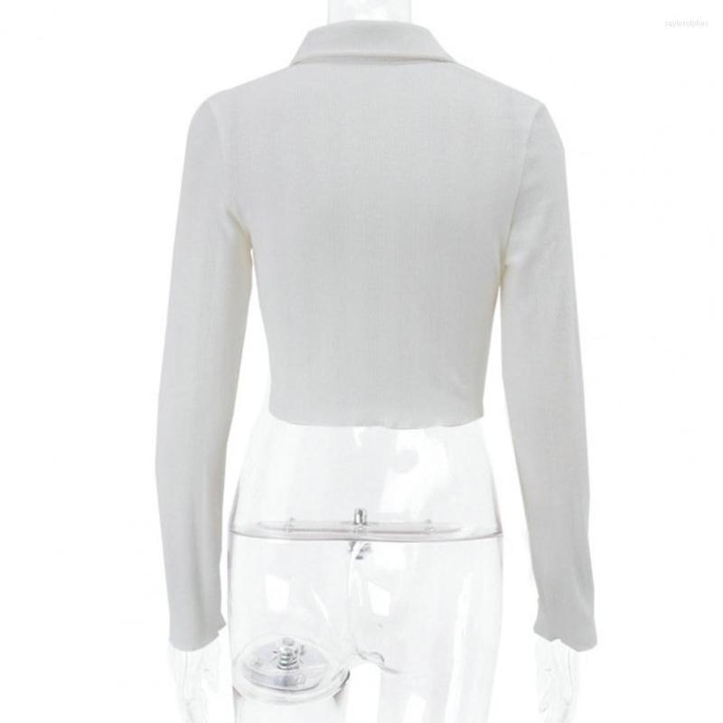 

Women' Blouses Stretchy Fashion Navel Exposed Crop Shirt Blouse Elastic Pullover Buttons Placket Female Clothing, White
