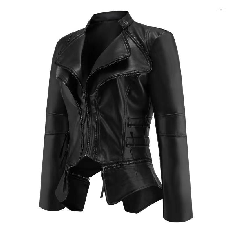 

Women' Leather Women Coat Jacket Winter Autumn Fashion Motorcycle Black Faux Coats Outerwear, Show as picture