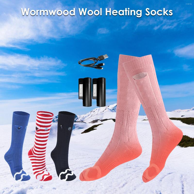 

Sports Socks 1Pair Wormwood Wool Heating Adjustment Electric USB Charge Winter Foot Warmer Thermal