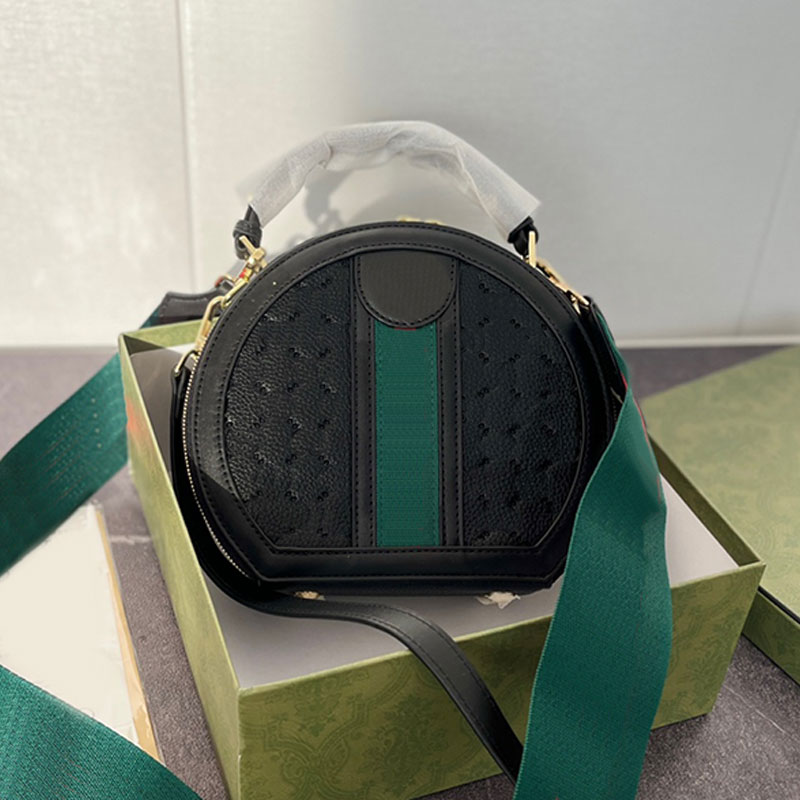 

Round Crossbody Bag Women Handbags Purse Real Leather Two Shoulder Strap Fashion Letters Bottom Nail Zipper Closure Circular Shoulder Bags