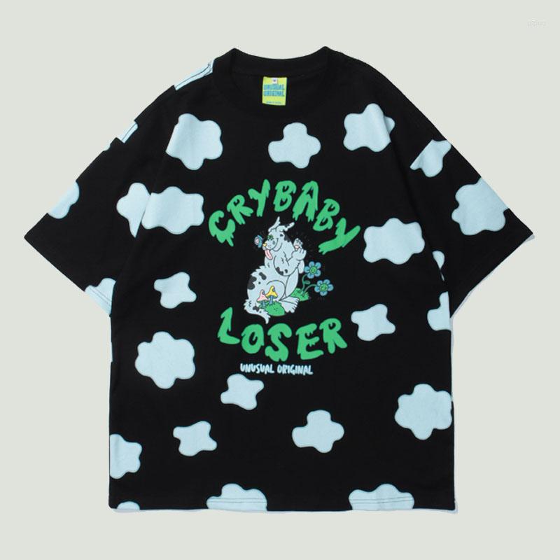 

Men's T Shirts Fashion T-shirt Animal Mushroom Flower Letter Printed Tee 2022 Harajuku Hip Hop Summer Cotton Short Sleeve T-Shirts, Black