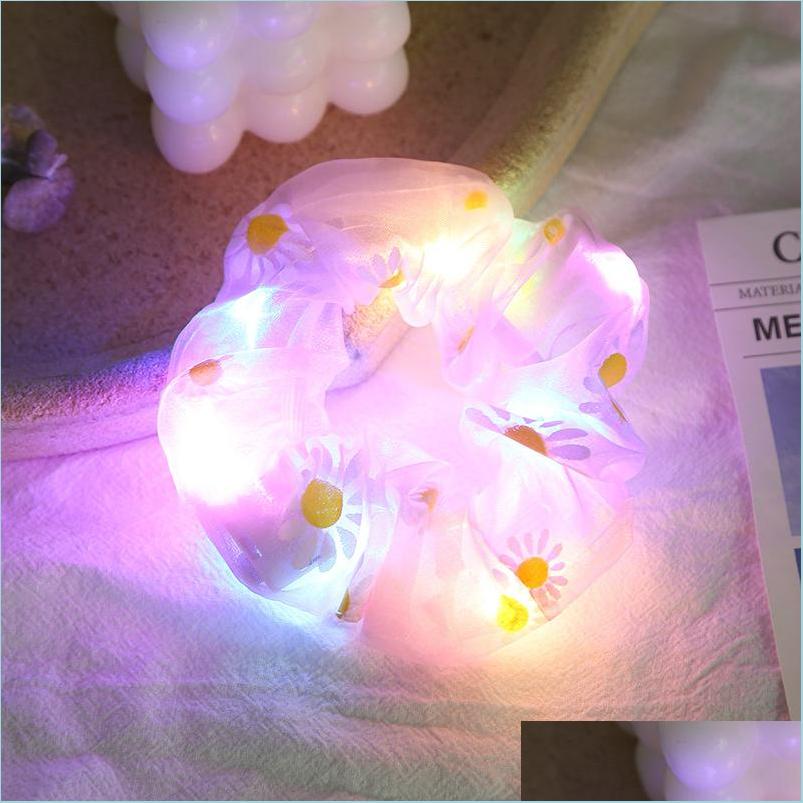 

Hair Accessories Led Luminous Flower Hair Rope Scrunchies Accessories Hairband Ponytail Holder Headwear Elastic Solid Color Hairband Dhjty