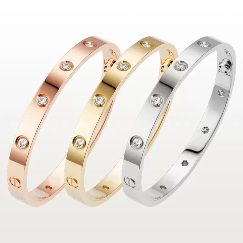 

Love Screw Bracelet Designer Bracelets 10 Diamonds Bangle Luxury Jewelry Accessories Titanium Steel Alloy Gold-Plated Never Fade Not Allergic