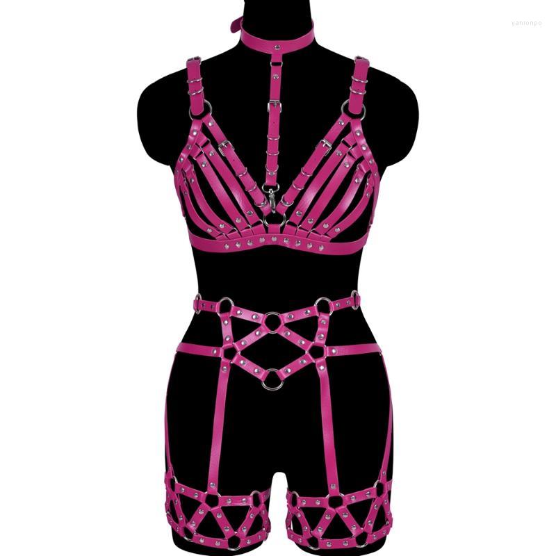 

Bustiers & Corsets Bondage Lingerie Set Punk Harness Leather Body Halter Women Harajuku Goth Rave Fetish Pole Dance AccessoriesBustiers, Red