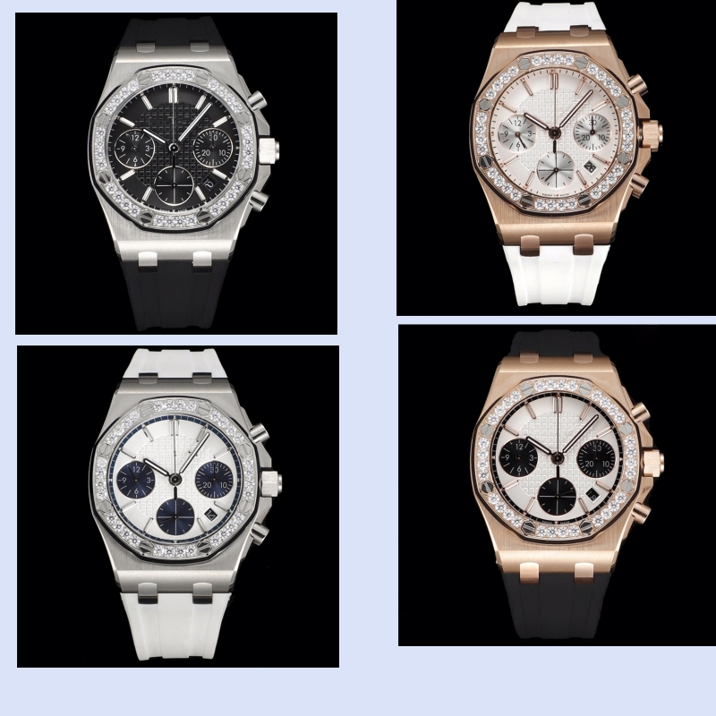 

ZF Montre de luxe mens watches 37mm 7750 chronograph mechanical movement steel case diamond watch Wristwatches waterproof, As picture