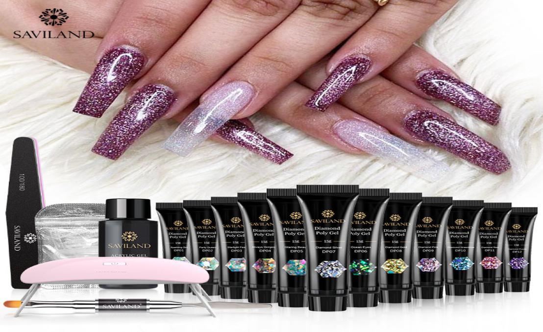 

SAVILAND Glitter Diamond Ploy Gel Set Acrylic UV Builder Gel Lacquer Gel Polish Longlasting Soak Off Nail Art Design Kits5386615