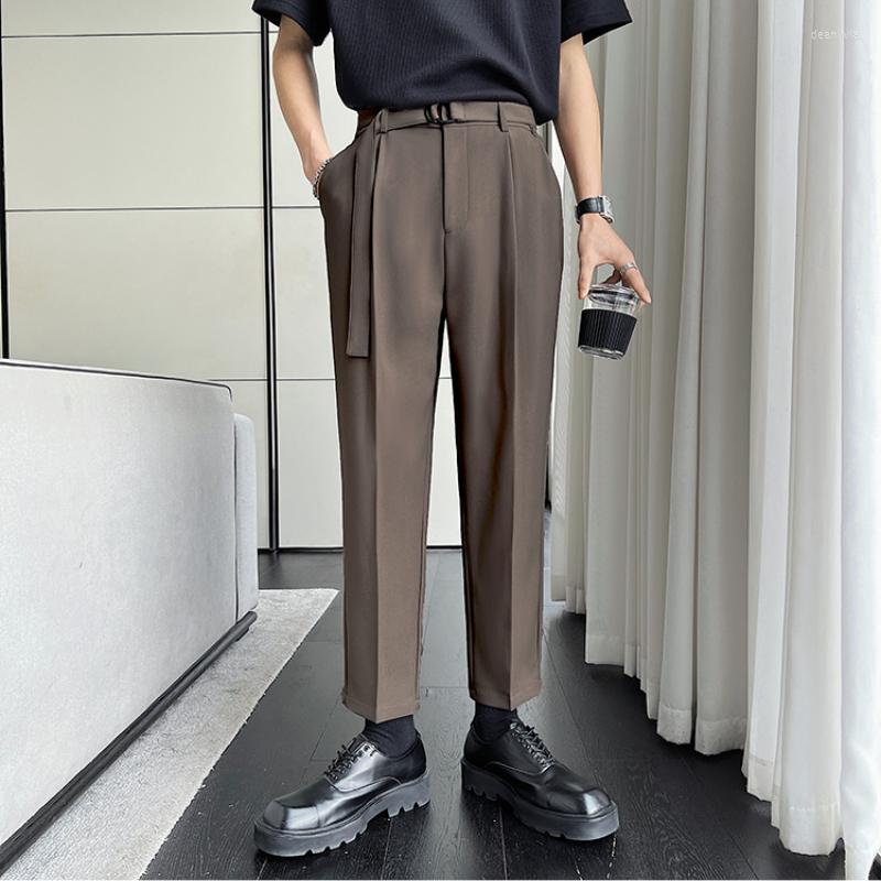

Men's Suits 2022 Belt Decoration Business Dress Pants Men High Quality Office Social Casual Loose Streetwear Trousers Costume Homme, Beige