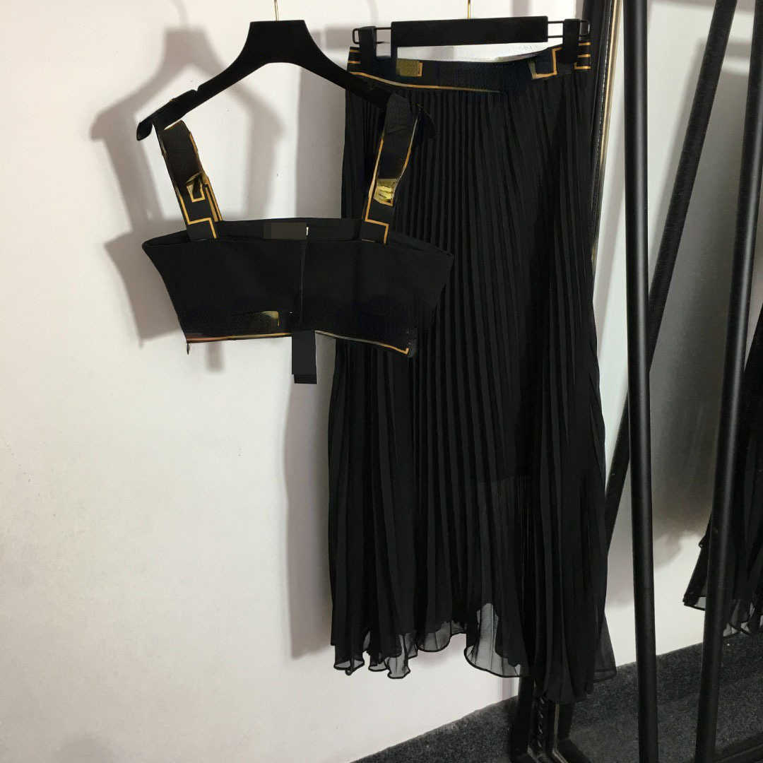 Pantalon deux pièces de marque pour femmes, nouveau costume, gilet sans bretelles, taille haute, jupe plissée, printemps et été 2022