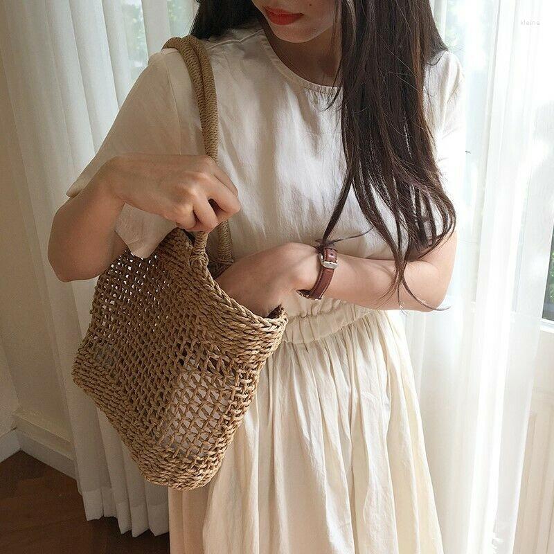 

Evening Bags Women Summer Beach Tote Bag Ladies Casual Holiday Wicker Straw Rattan UK, Beige