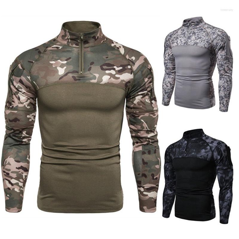 

Men' Polos Men Army Tactical T Shirt Camouflage Long Sleeve Zipper Assault Frog Combat Soldiers Military Uniform Club Prom Cool, Black