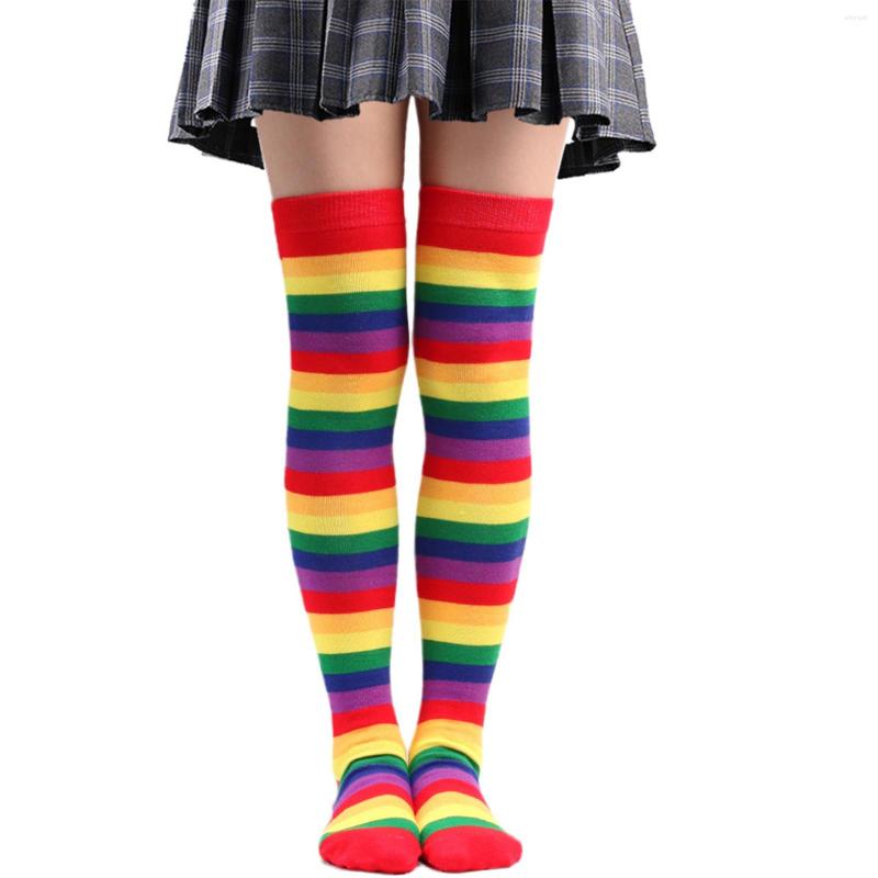 

Women Socks Colorful Striped Stockings Fashion High-tube Lengthened Knee-length Beautiful Leg Skarpetki Damskie Calcetines, Black