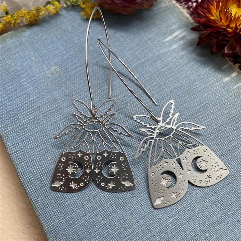 

Stud Earrings Creative Design Cut Out Moon Flying Moth Pattern Cute Sweet Ladies Metal Anniversary Gift Jewelry