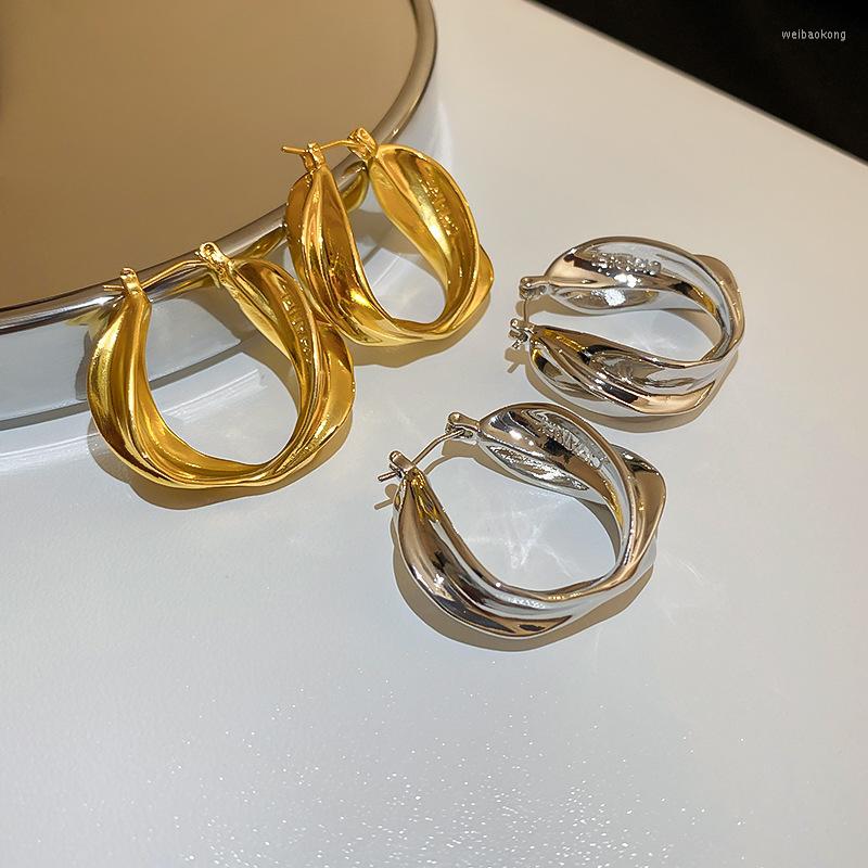 

Hoop Earrings Cold Silver Color Thick Metal Exaggeration Twist Circle Fashionable Wave Concise Geometry For Women Girl