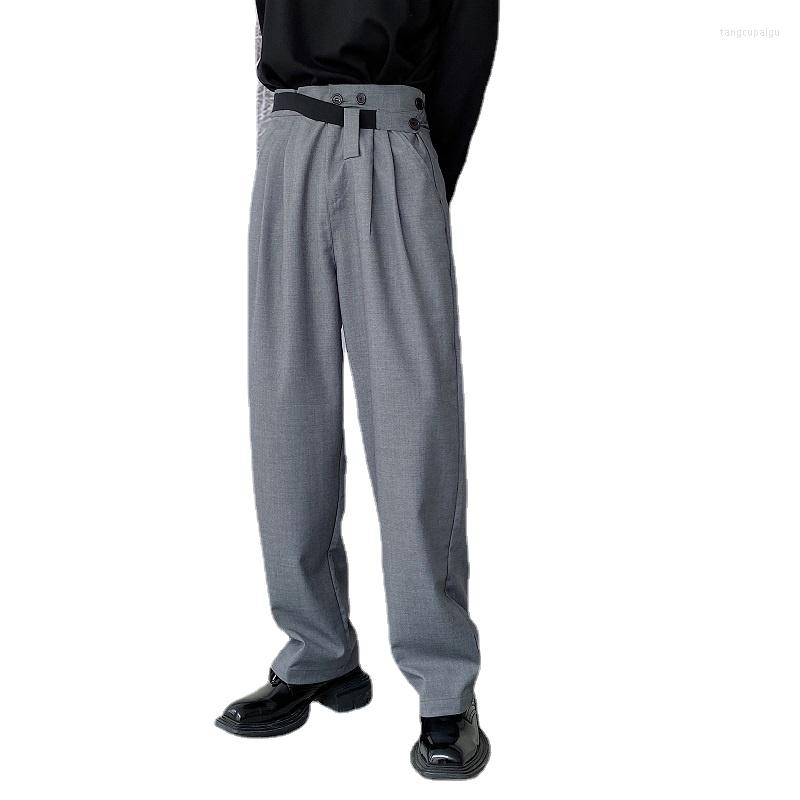 

Men's Suits Men Ribbon Elastic Waist Loose Casual Straight Suit Pant Man High Japanese Harajuku Streetwear Chic Fashion Trousers, 1829 black