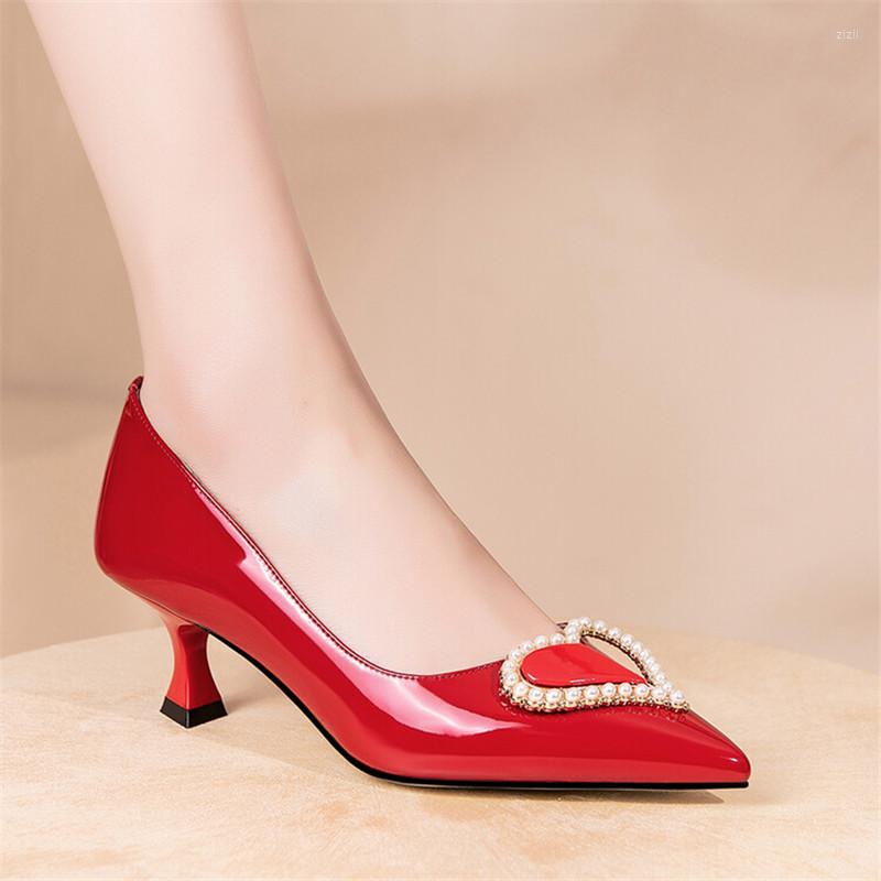 

Dress Shoes PXELENA 2022 Brand Pearls Heart Shaped Genuine Leather Women Plus Size 34-43 Office Lady Date Pumps Kitten Heels, Black