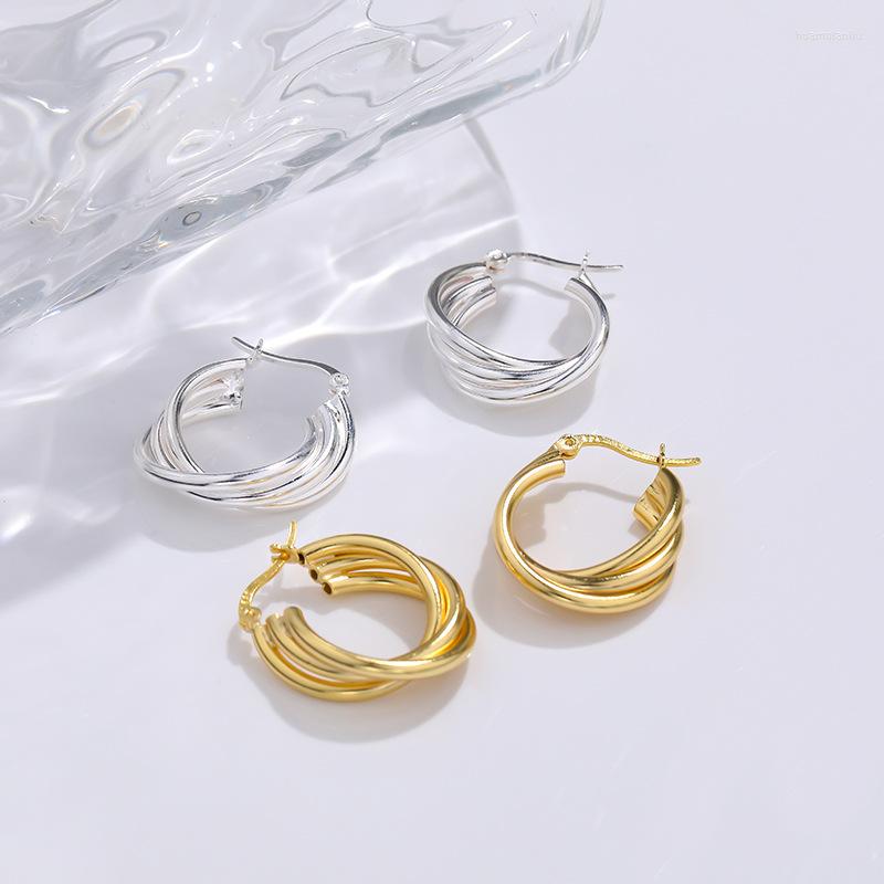 

Hoop Earrings Morivovog Real 925 Sterling Silver Hollow Tube Ladies Multi-layer Irregular Anti-allergy Simple Jewelry