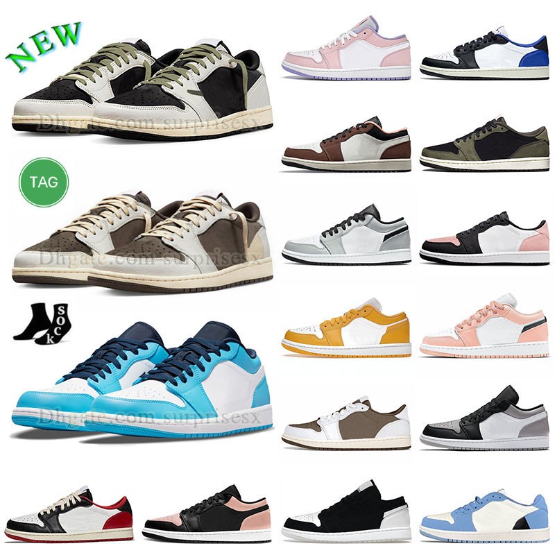 

top low 1s men women basketball shoes jumpman 1 lows ts og olive green panda reverse mocha sail black white light smoke grey pollen laser orange bred toe sneaker, D17 36-46 royal yellow