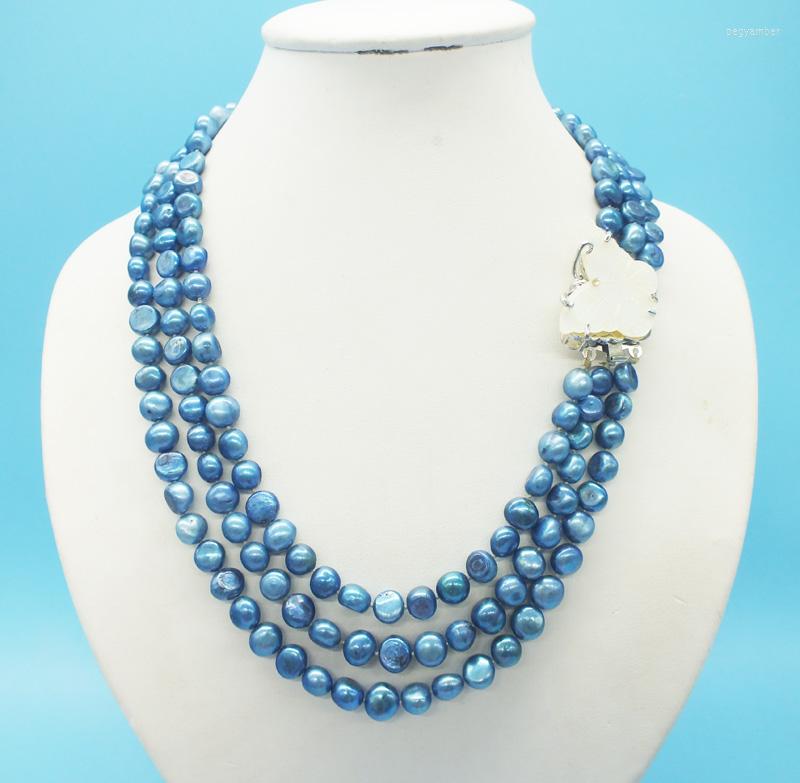 

Choker Exquisite 3 Rows 8MM Natural Baroque Pearl Necklace 18-22"