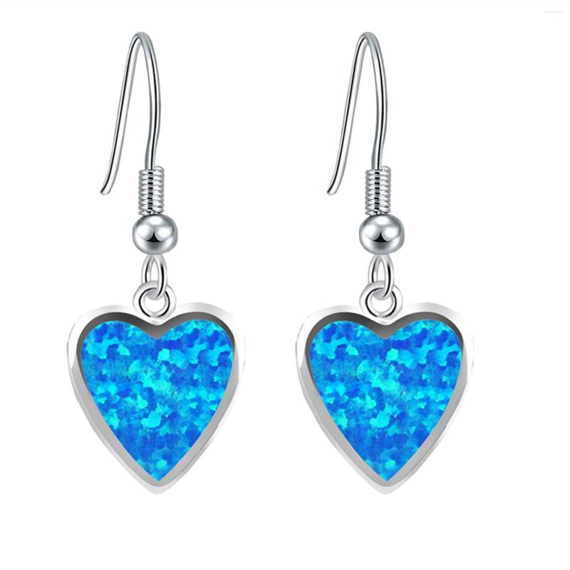 

Dangle Earrings Heart Shape Blue Fire Opal For Women Girl Jewelry Drop