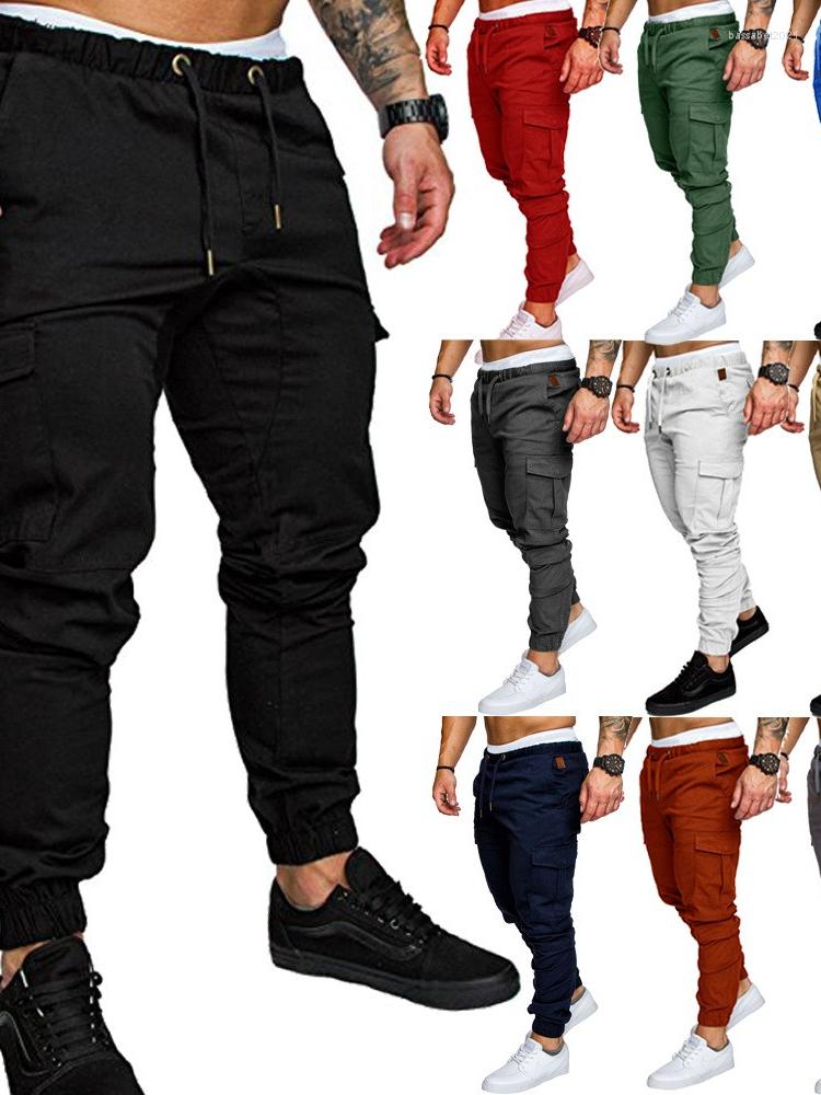

Men's Pants SALSPOR Overalls Casual Tie Elastic Sports Drop Trousers Wide-Leg Drawstring Solid Multi-Pocket, White