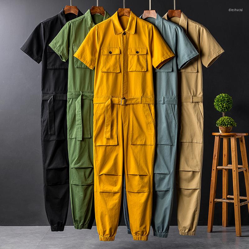 

Men' Tracksuits Bodysuit Suit Short Sleeve Casual Men 2022 Fashion Solid One Piece Set Coat, Khaki